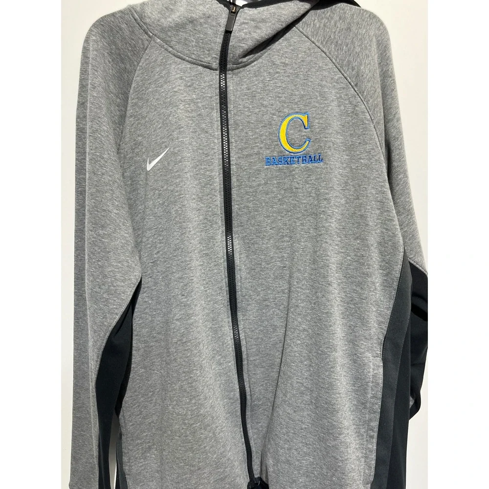 Nike Therma-FIT Mens Full Zip Scuba Hoodie Gray Black C Basketball Logo Jacket